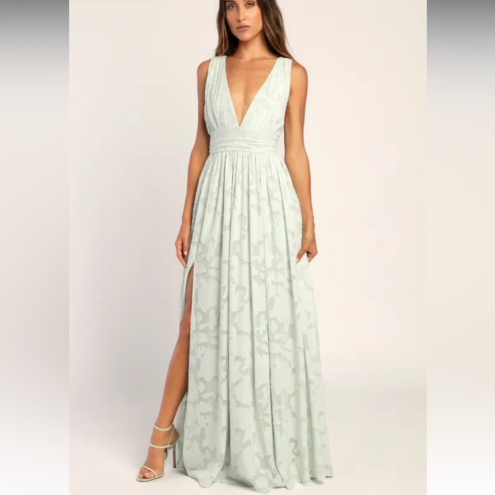 Lulu’s Sweet Sophistication Sage Green Burnout Floral Maxi Dress